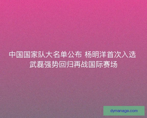 中国国家队大名单公布 杨明洋首次入选 武磊强势回归再战国际赛场
